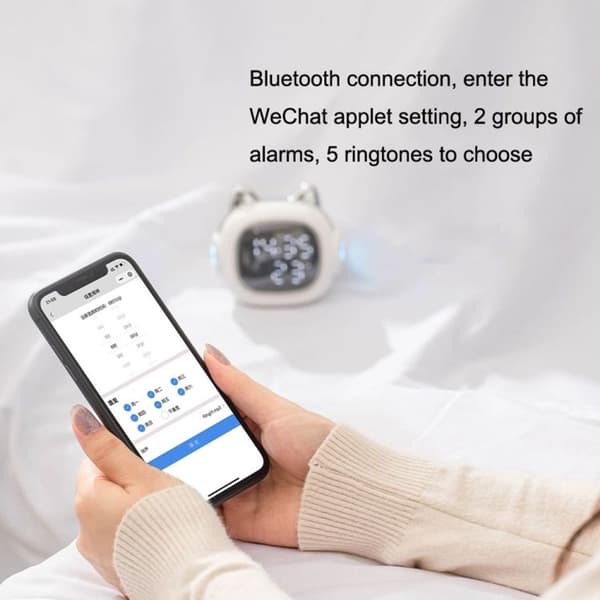 Söpö kissa Bluetooth-herätyskello yövalo (valkoinen)