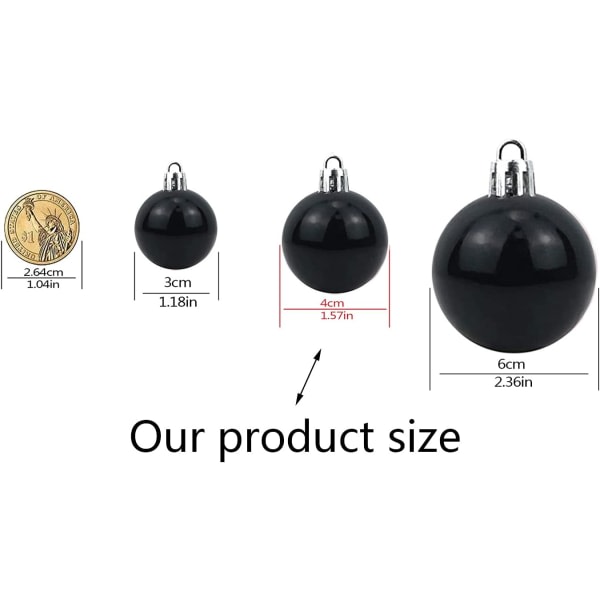 Julkula splittringssäker julgransdekorationsboll jul 1,6\" (4cm) 36-delad set （ svart julkula juldekorationer