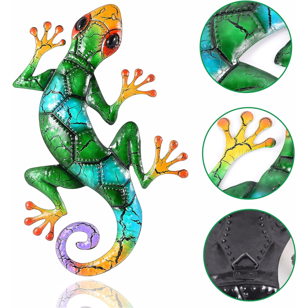 2-pack metall gecko väggdekor, gecko konst skulpturer stor ödla Trädgårdskonst hängande utomhusdekorationer