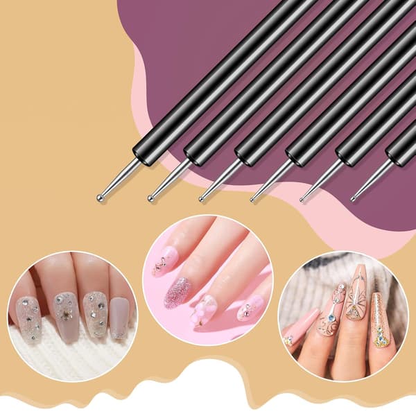 6 stk. negleprikkepensler + prikkeværktøjer – dobbeltsidede – 2×sort + pink – til neglekunst og detaljer