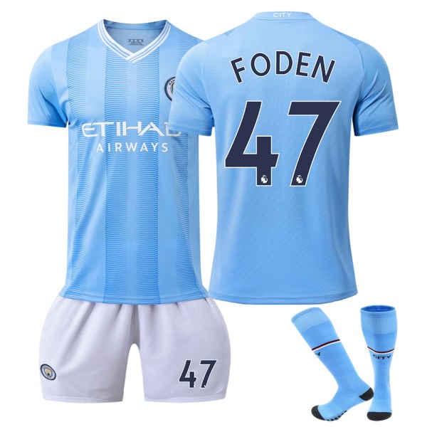 23-24 Manchester City hjemmefodboldtrøjer 47 Foden Ny sæson Seneste fodboldtrøje til voksne børn børn 26 (140-150 cm)