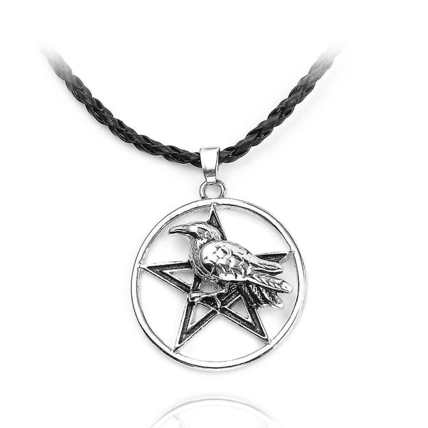 Femuddig stjerne Odin Kråka Witchcraft Amuletthænge Gothic Raven Bird Amulet Pendant Halsband Wiccan Pagan Charms Smycken Gif