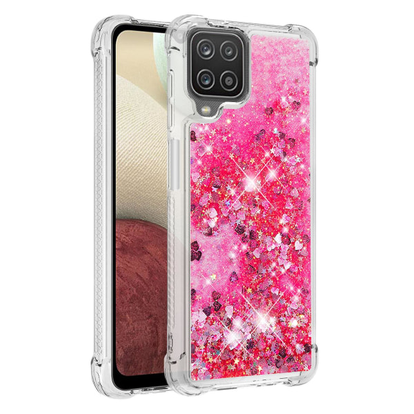 Case till Samsung Galaxy A12 Bumper Cover Sparkly Glitter Bling Flödande Liquid -rosa null ingen