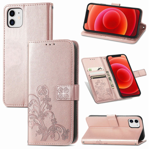 Etui til Iphone 12 cover Clover Præglat beskyttende læder telefon cover Magnetisk - Rosa C3 A