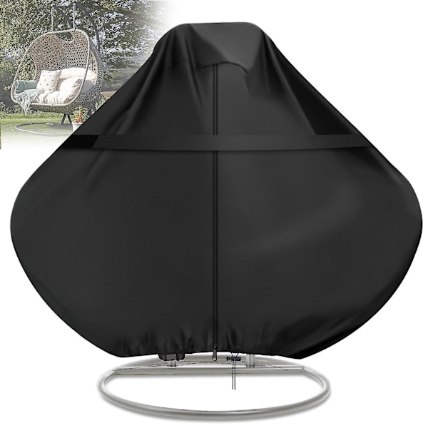600d Hængende Gynge Dobbelt Æggestolsovertræk Have Terrasse Udendørs Sol Vandtæt [dB} Sort Black 115x190cm
