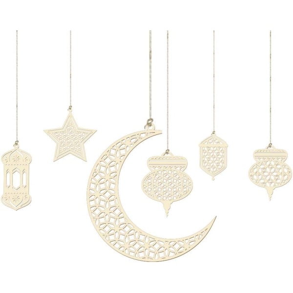 CDQ Ramadan LED-trälampa, muslimien Ramadan-festivaalikoriste, stjärnlyktor, Crescent Moon Night Light