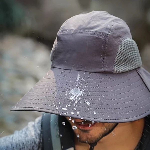 Solhatt för fiske utomhus Bredbrättad bucket-hatt med lock Herr Andas sommar Mesh Solskydd Visir Anti-UV Keps Unisex Dark grey-A