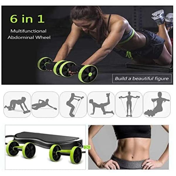 Two-Wheel Abdominal Roller with Elastic Band, Adjustable Dynamic Core Workout Equipment for Core Strength and Body Sculpting
