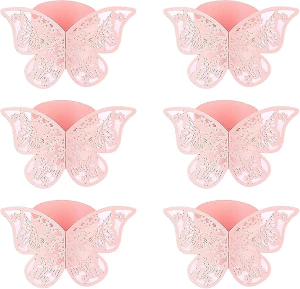Bryllup Dåb Konfirmation Eksamen Dag Sommerfugl Papir Serviet Ring 50 Stykker Pink