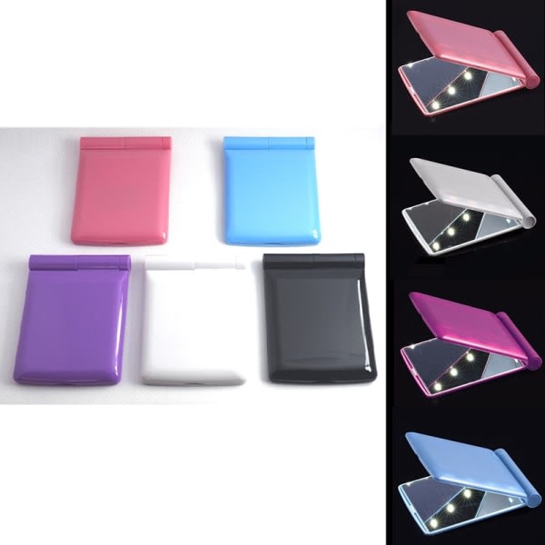 8 LED Makeup Mirrors Cosmetic Compact Pocket Spejl sort sort
