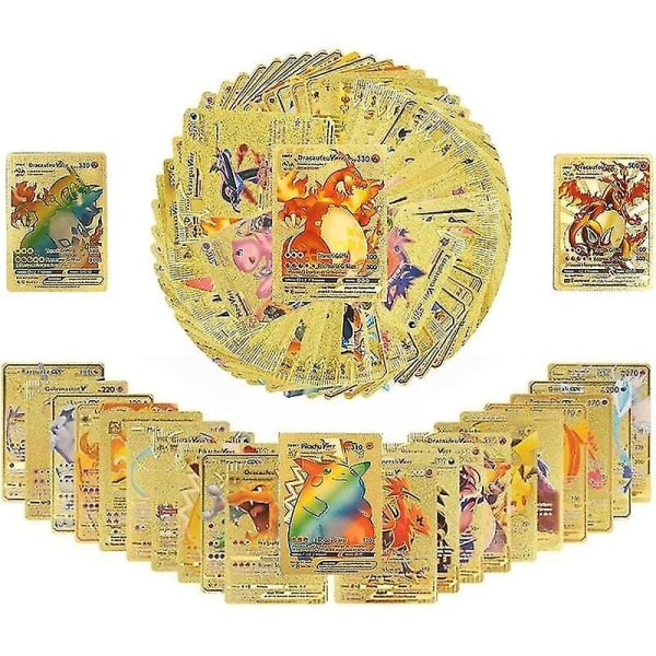 55 guldfoliekort - Sällsynt - Charizard Gx, Pika-chu Vmax - Inga opprepningskort - Roliga leksaker for barn