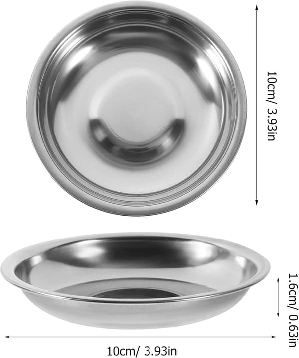 Små runde appetitplader i rustfrit stål, genanvendelige rust- og korrosionsbestandige metalfade til servering, sølv 10 CM (Pack of 2)