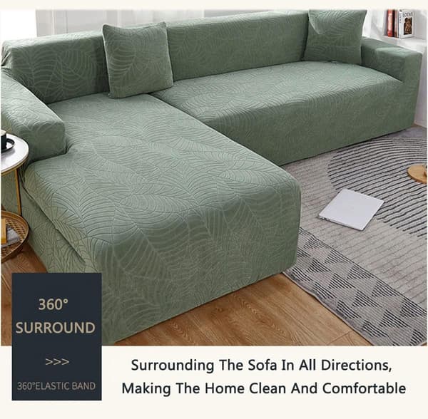 Vanntett sofatrekk - Gressgrønt jacquardbladmønster - For 1-seters sofa (90-140 cm)