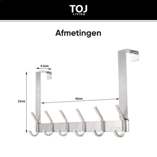 Dörrhängare med 12 krokar, vattenresistent krokställ i rostfritt stål, mattsvart 43 cm, för badrum, hall, sovrum, entré