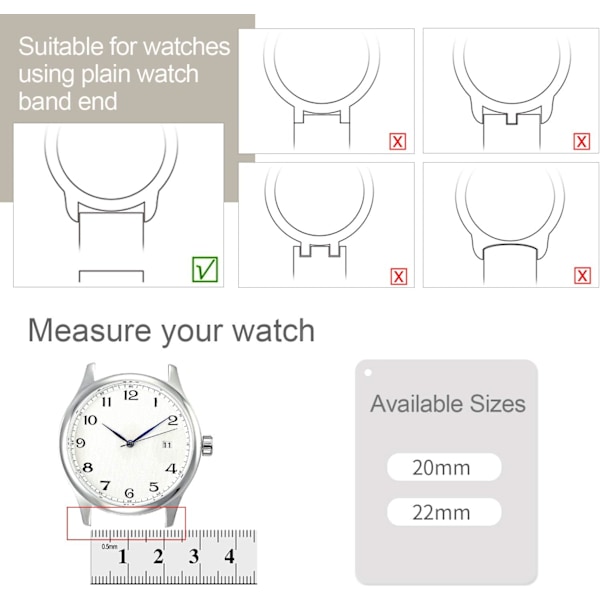 22mm Armbånd, Læder og Silikone Smartwatch Armbånd Comp