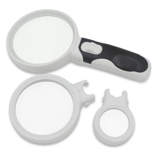 CDQ Upplyst læsförstoringsglas med 3 linser: x2,5, x5 & x16 - Oplyst förstoringsglas for seniorer, svetsning, frimærken, insekter, smycken, kartor