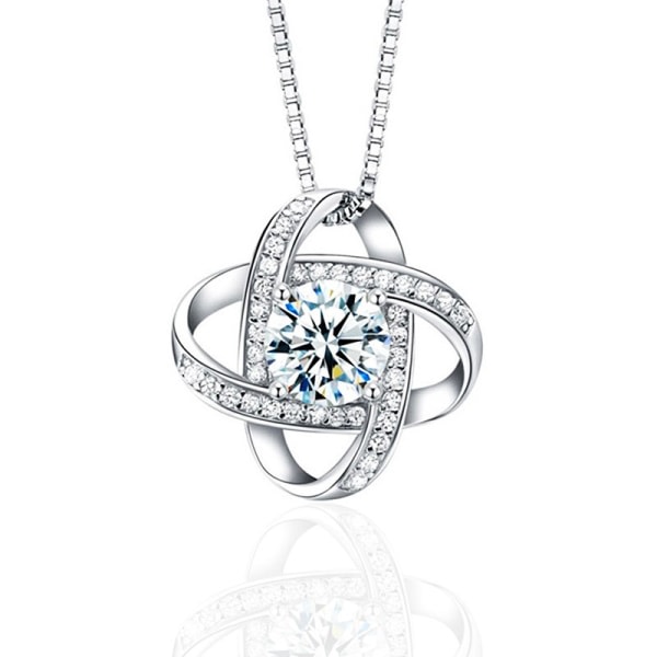 CDQ Fyrklöver vit diamant hänge halsband Silver SilverCDQ