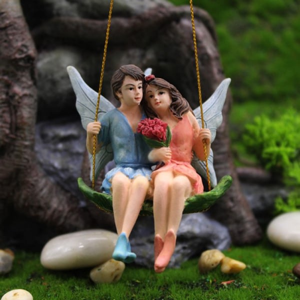 CDQ Swing Angel Lover Figur Fairy Resin Craft Gift Garden Decor