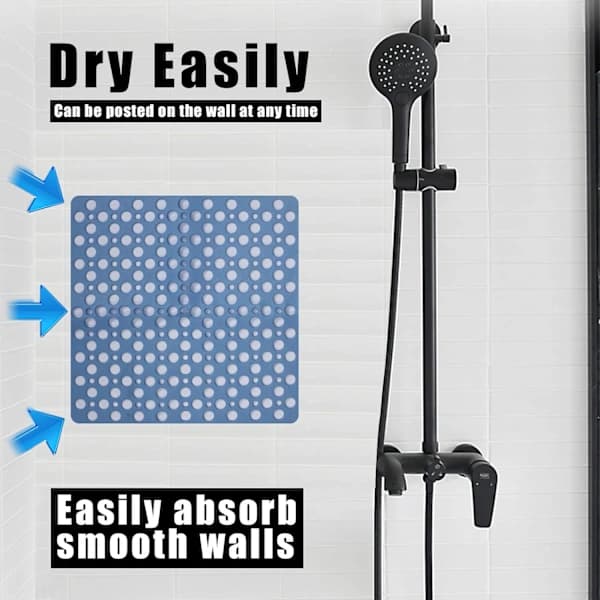 Non-slip shower mat, 53x53 cm square bath mat, machine washable non-slip bath mat with suction cup, blue