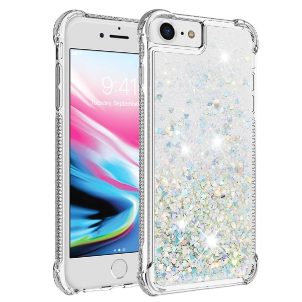 Etui til Iphone Se 2022/2020 /iphone 8 Bumper Cover Sparkly Glitter Bling Flödande Flydende Sølv ingen