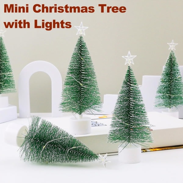 Mini julgran med ljus, 4-pack bordsskiva julgran med ljus for juldekorationer inomhus julfest