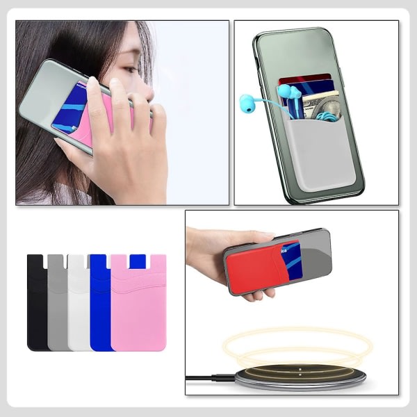 5 st Multitool Plånbok Mobiltelefon Plånbok Kort Fodral Silikon Telefon Plånbok Telefon Plånbokshållare Pocket Back Telefon Assorted Color 9,5x6,5cm