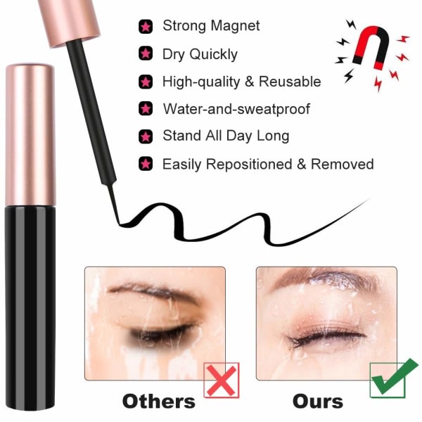 5 par magnetiska fransar med eyeliner, tjocka konstgjorda fransar