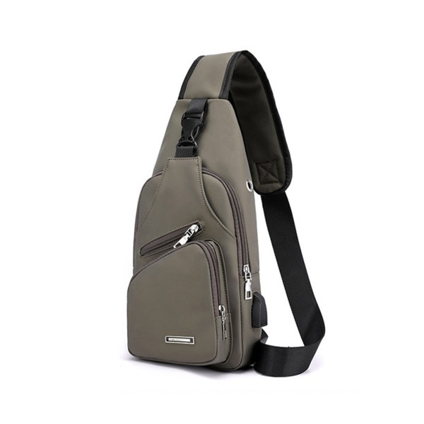 Vattentät bröstväska med stor kapacitet med USB laddningsaxel Khaki