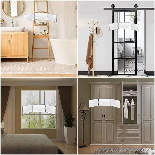 3-vägs spegel med förstoringsglas 360° trippelbelysning / hopfällbar spegel för självklippning / hårstyling