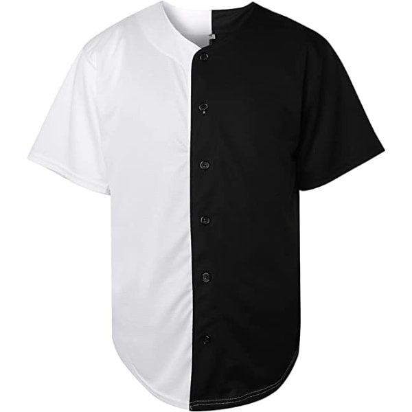Enfarvet Hip Hop Baseball Uniform Knappetrøjer Sportuniform Herrer Dame T-shirts Sort Hvid —S zdq
