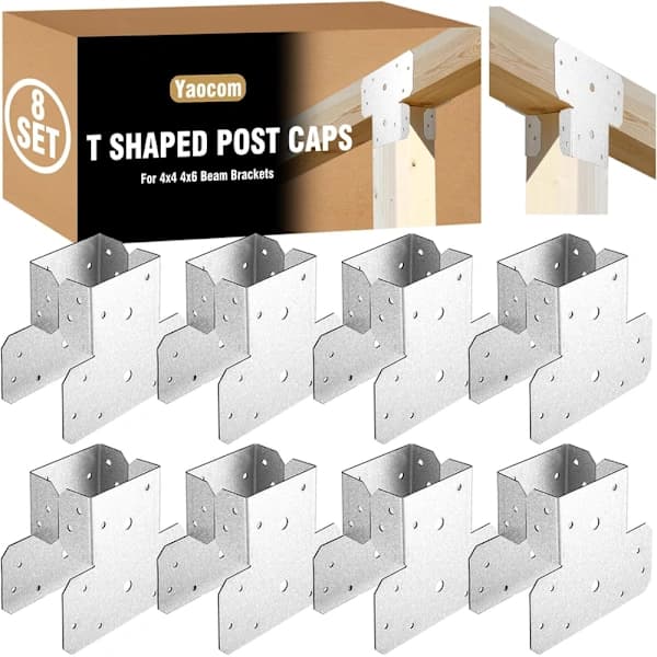 4-pack T-shaped Post Caps and Beam Brackets, Adjustable 4X4 and 4X6 Connectors, Galva