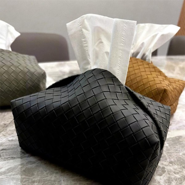 1:a vävd läderpappersbox Chic bärbar bilpappershållare i