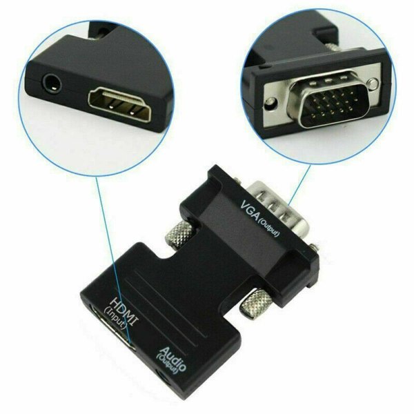 HDMI til VGA-kabel Audio Adapter HDMI-kompatibel omvandlare
