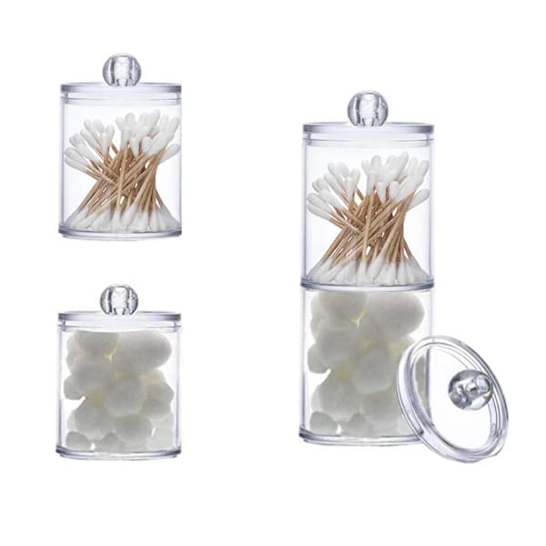 Makeup Storage for Bathroom, Multifunctional Clear Plastic Containers Apothecary Jars Cotton Swab Holder