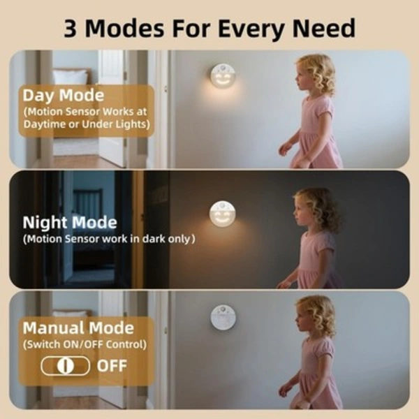 LED night light with motion sensor and 4 facial expressions, 2-pack 3000K