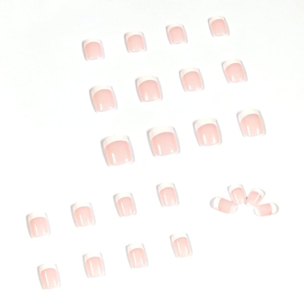 24 st Korta lösnaglar fyrkantiga, vita franska naglar mønster