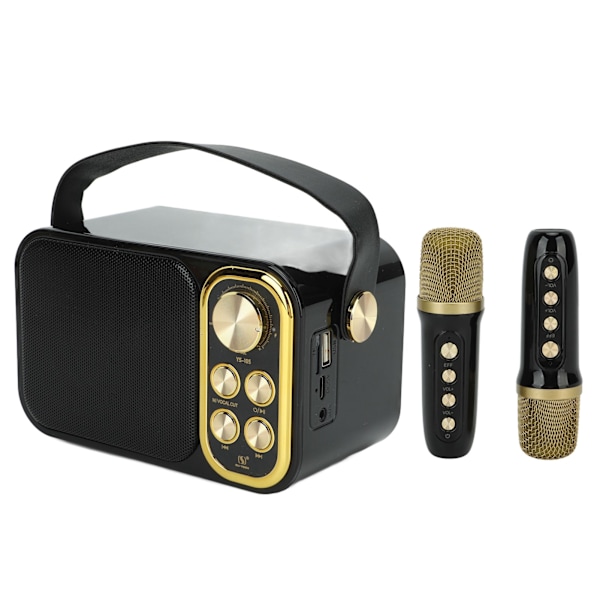 Karaokemaskin med 2 mikrofoner Allt-i-ett Karaoke-maskin Bärbar Bluetooth-sångmaskin för hemmafester Svart