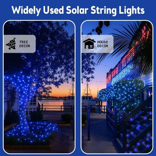Solcellsslinga 4-pack 800 LED, koppartråd, utomhus dekorationsljus för jul & fest_TF_TF Blå 4pcs-20m 200LED