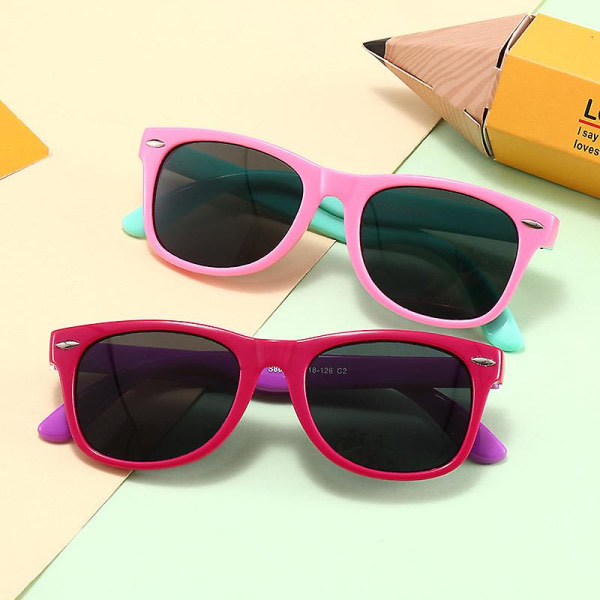 CDQ Gummiflexibla barnpolariserade solglasögonglasögon för baby och barn (rosa grön) Pink Green