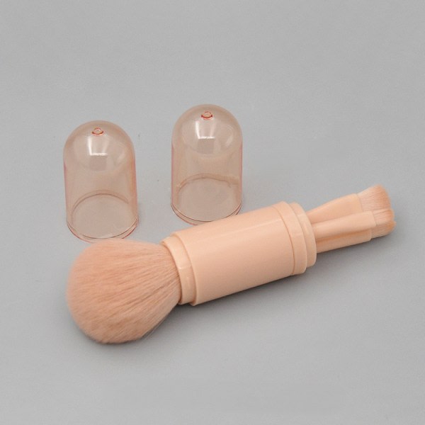 Fyra-i-ett sminkborste, lös puderborste, miniögonborste, infällbart och bärbart skönhetssminkverktyg (orange)