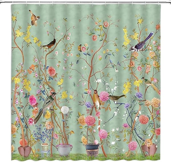 Vattentätt duschdraperi - 150x180 cm - Grönt tryckt polyester - Badrumstillbehör