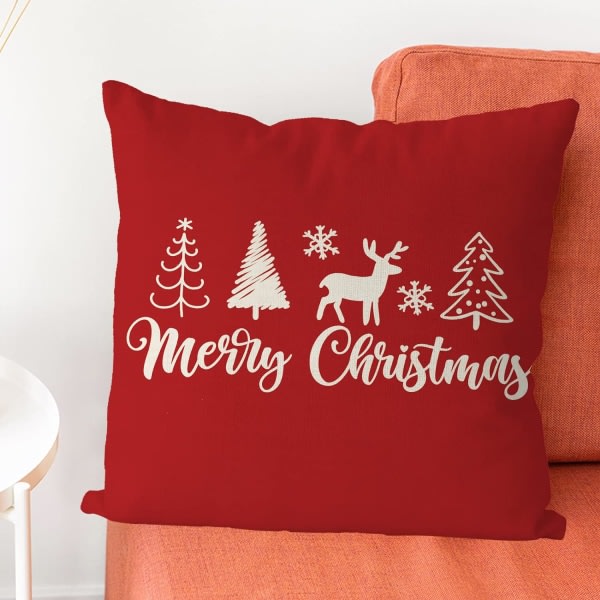 Cover 45,72 x 45,72 cm Merry Christmas Kudde Red Deer Cover Vinter Heminredning Vardagsrum Soffa Cover