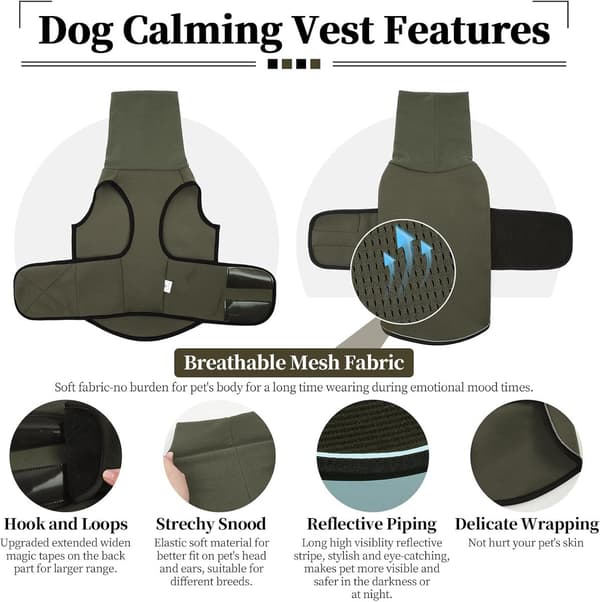Anxiety-Relieving Pet Vest - For Thunderstorms and Fireworks - Velcro Adjustable Design - Green, Size XL