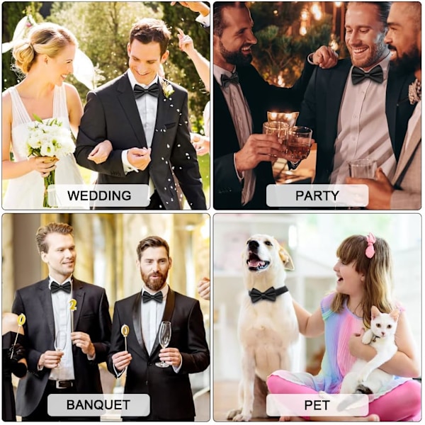 Sløyfe for menn, klassisk ensfarget slips sløyfe for menn, sateng Tux sløyfe, justerbar formell sløyfe for fest, bryllup 3pcs-Black