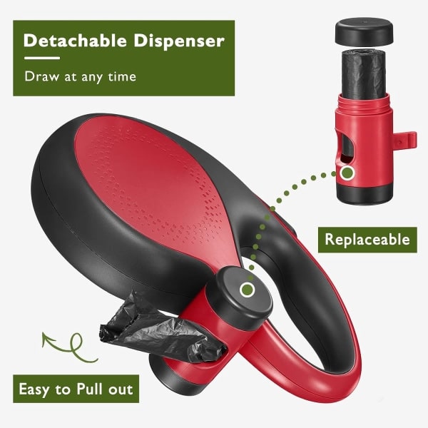Indtrækkelig hundeline 26 fod slidstærk hundegåturline med aftagelig dispenser og hundeposer Heavy Duty No Tangle Rep Pet Walking Op til 110lbs