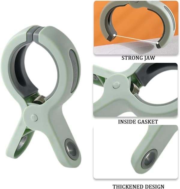 Large Windproof Clothes Pegs 6 pcs - Green Plastic - For Beach Towels, Bath Towels, Bedding, Thick Clothes - Strong