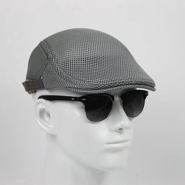 Flad kasket til mænd, åndbart mesh, justerbar 55-60 cm, sommergolfhat til gåture og rejser, beige