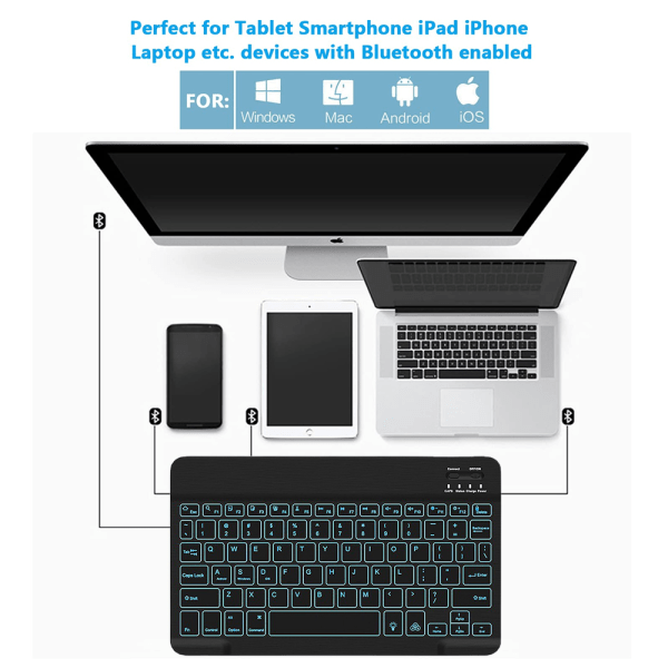CDQ Bärbar trådlös bakgrundsbelyst Bluetooth tangentbord för surfplatta