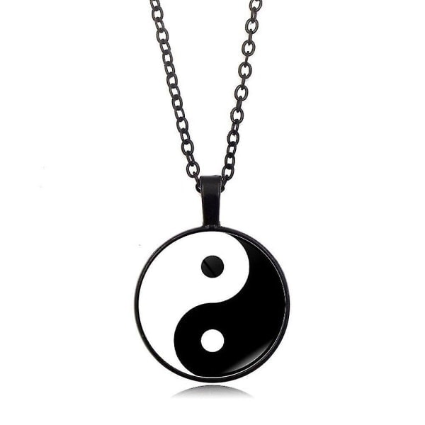 Yin Yang Tai Chi Halskæde til Kvinder Smykker Måne Drage Cabochon Glashæng Fashion Statement Krystal Halskæde Sølv-1