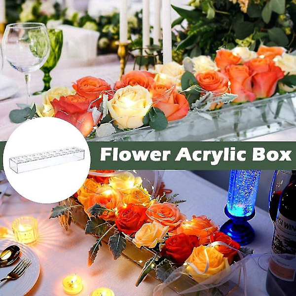 Klar akryl blomvas rektangulär blommig mittpunkt för matbord, lång rektangel akryl vas för hem bröllop matbord dekoration Med ljus With lights M